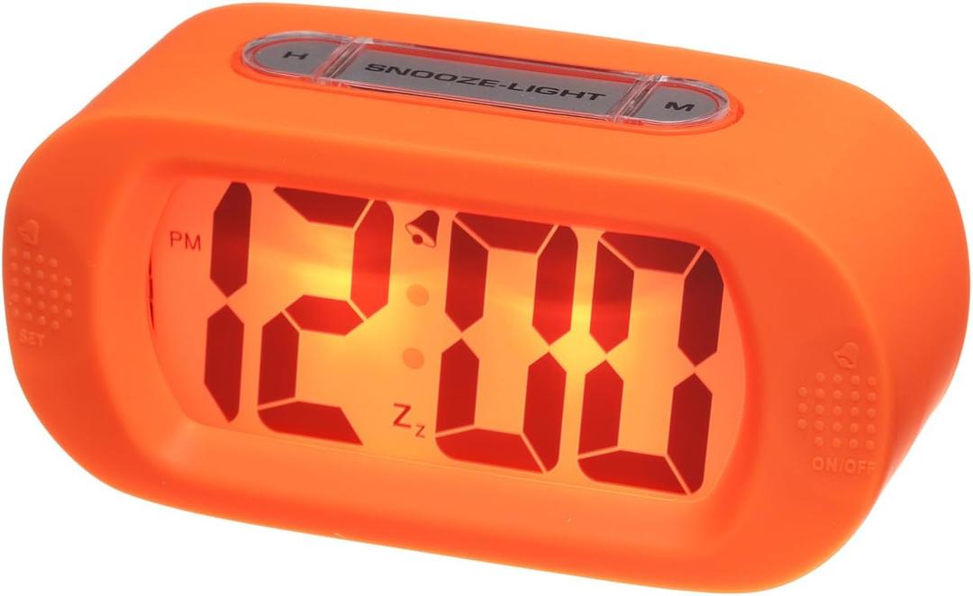uxcell Electronic Alarm Clock with LCD Screen, Orange Digital Alarm Clocks for Bedrooms, Snooze, 12H, Battery Operated for Bedrooms Heavy Sleepers Travel Office