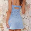 Womens Summer Mini Dress Going Out Backless Square Neck Sleeveless Solid Color Grad Short Dress (XL)