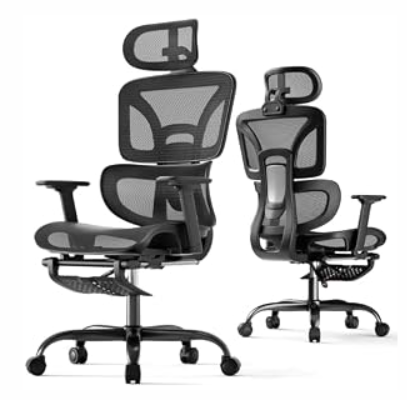 HLDIRECT Ergonomic Mesh Office Chair with Footrest, Lumbar Support(Black)