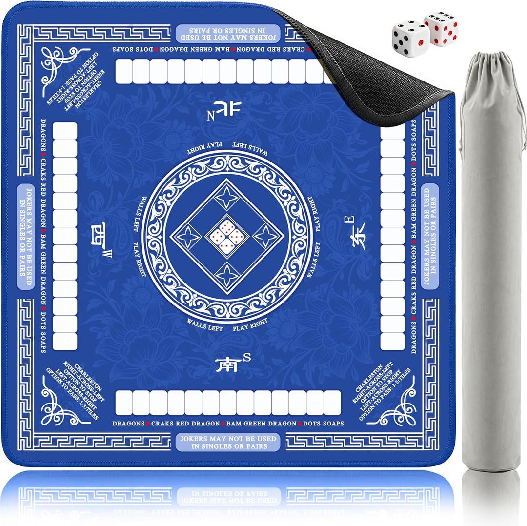 Shipped Rolled 3MM Mahjong Mat with Rules Without Creases, 32.4"×32.4" American Mahjong Mat for Table, Waterproof Wipe Clean Non-Slip Noise Reduction Gaming Mat with Carry Bag