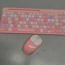 Retro Wireless Keyboard with Round Keycaps, 2.4GHz Full-Size USB Cute Wireless Keyboard Mouse for Computer, Desktop, Laptop and Computer (Pink-Colorful)