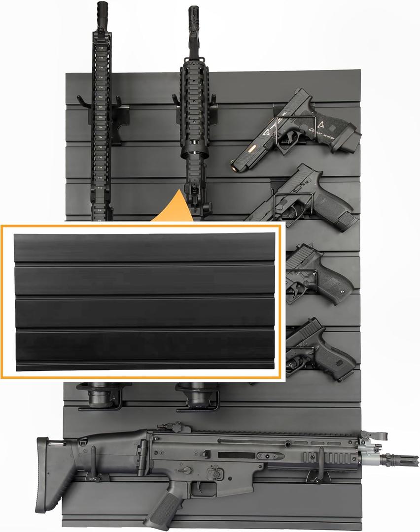 Gun Rack Wall-Mounted Upgraded, Tactical Rifle, Shotgun, Carbine, Handgun Storage Heavy-Duty PVC Panels & Steel Wall Racks, Modular Firearms Organizer, Securely Holds up to 2 Rifles & 4 Pistols, Black Panels