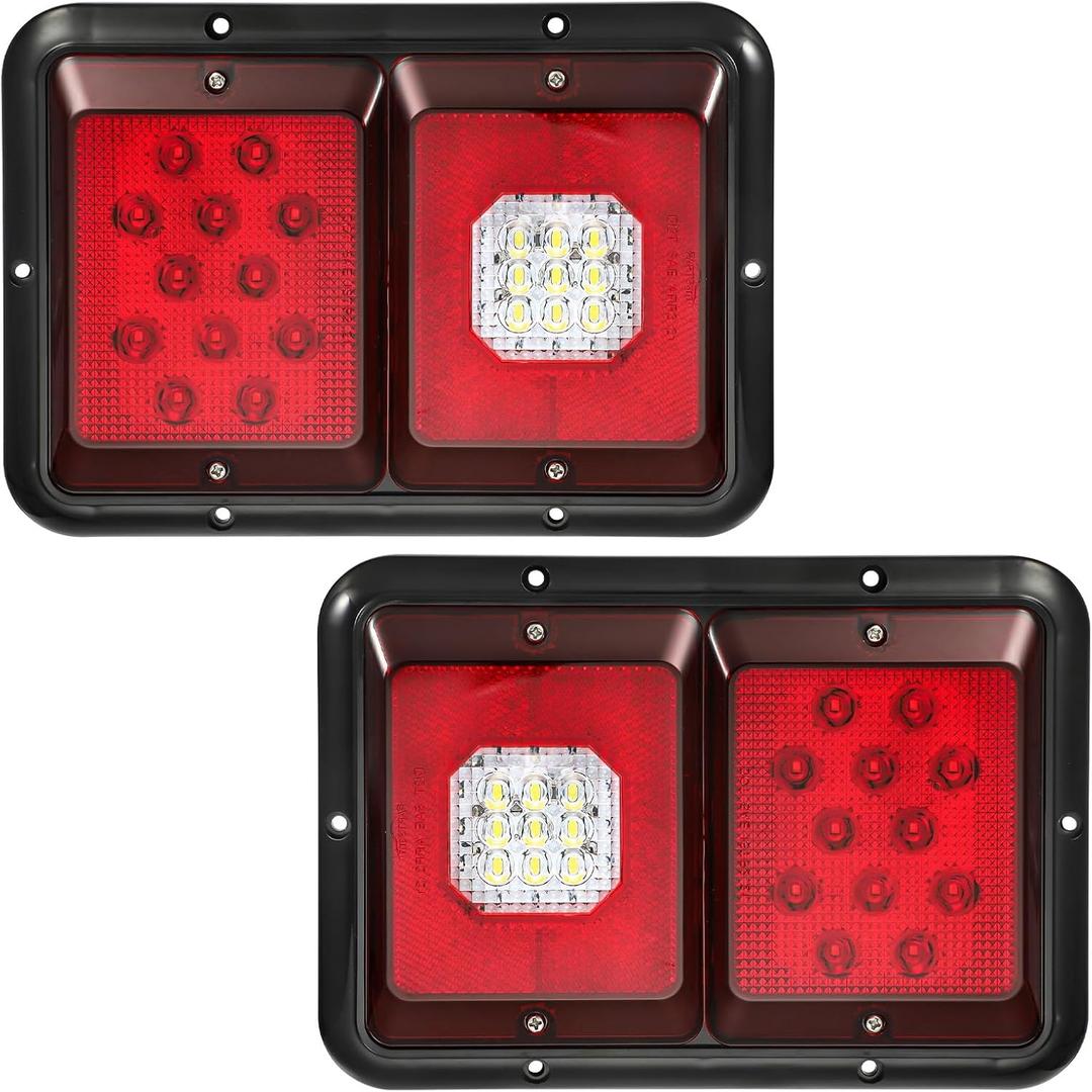 Partsam 2Pcs Double Led Trailer Tail Lights with Horizontal Mount Dual Stop Turn Tail Backup Reverse Lights 33 LED, Surface Mount RV Double Led Taillights, RV Double Led Tail Lights, Black Base (Red)