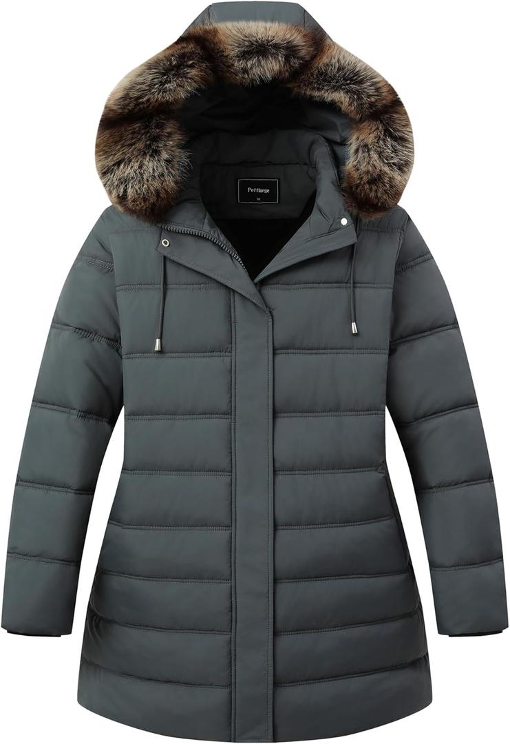 Womens Plus Size Down Jacket Puffer Coat | Windproof, Waterproof, Detachable Hood, Insulated for Winter Travel (Gray, XXXL)