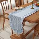 HunnmingRe 1 Pcs Blue Plaid Gingham Ruffle Table Runner 118 x 13.8'' Farmhouse Table Runner 100% Cotton Scalloped Long Dresser Scarves for Dining Room, Wedding, Kitchen Rustic Home Decor