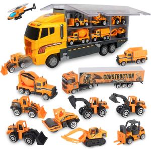 Jenilily Construction Toys Truck Die-cast Vehicle Transporter Car Set Excavator Dump Truck Digger Backhoe for Boys Kids 3 4 5 Years Old