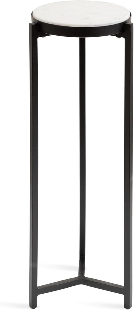 Kate and Laurel Aguilar Modern Round Drink Table; 9 x 9 x 23; White and Black; Genuine Marble Accent Table for Small Spaces and for Use as Small Plant Stand