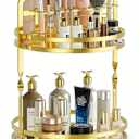 360 Rotating Makeup Organizer, 2-Tier Gold Perfume Organizer for Dresser, Bathroom Organizer Countertop, Lazy Susan Spinning Perfume Stand Vanity Skincare Storage with Makeup Brush Holder
