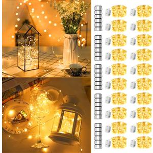 MUMUXI 20 Pack 7.2ft Fairy Lights Battery Operated String Lights, Mini LED Battery Powered Twinkle LEDs, Waterproof Copper Wire Firefly Lights for Mason Jars, Warm White