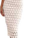 Cololura Elegant Sexy Floral Lace Short Sleeve Off Shoulder Evening Gown Party Formal Bodycon Midi Dress (White, M)