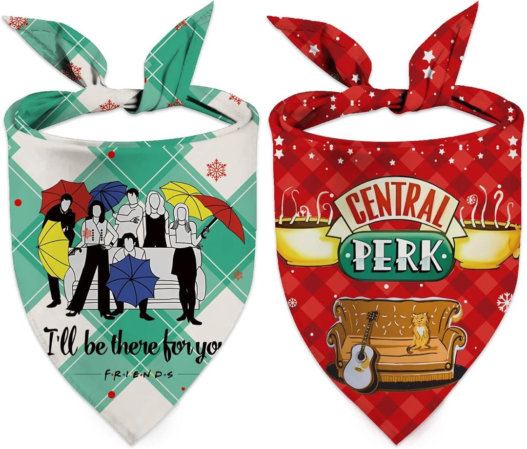 3 x Dog Christmas Bandanas, 2 Pcs Christmas Friends Show Dog Bandanas for Friends TV Show Fans Gifts, Pet Party Costume Accessories Decoration