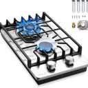 2 Burner Propane Stove, Hibghse 12 Inch Gas Cooktop Built-in Gas Stove NG/LPG Convertible Stainless Steel Stove Burner with Thermocouple Protection for Kitchen, Apartment, Outdoor, RVs, 12 Inch-Style 1