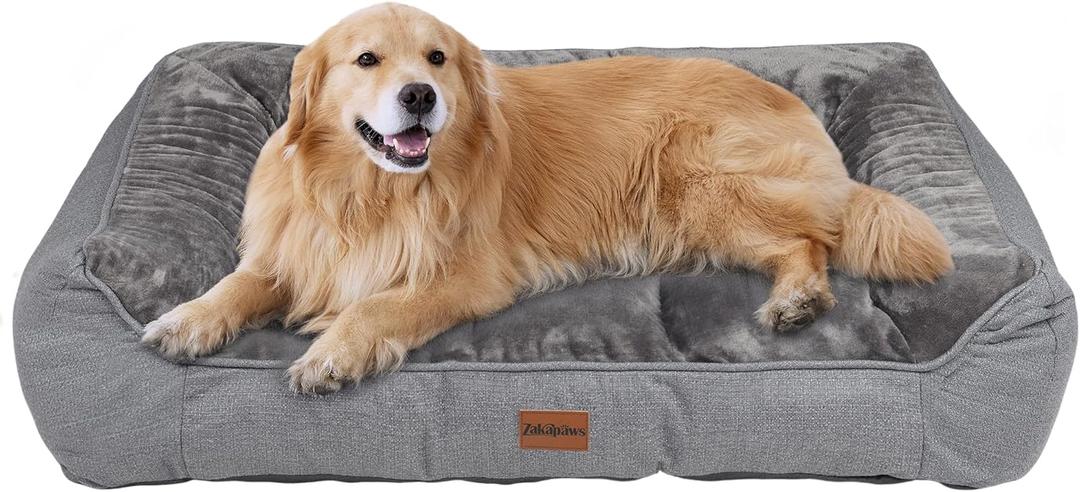 Orthopedic Dog Bed for Extra Large Dogs - Extra Thick Supportive Dog Couch Bed, Pet Beds Sofa with Waterproof Washable Cover & Non-Slip Bottom, Grey, 42x30 Inch