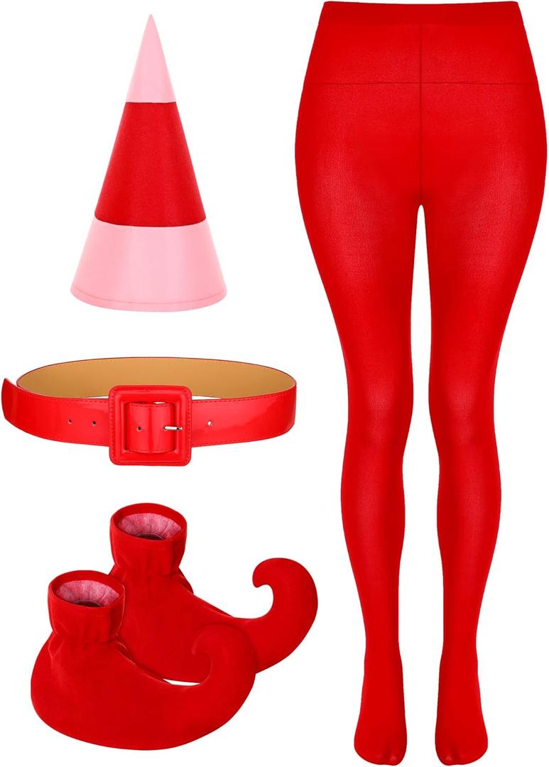 Janmercy Women's Christmas Elf Costume Holiday Elf Outfit Red Pink Elf Clothes for Adult Women Santa Cosplay Adult Costumes Hat Pants Belt and Shoes. One size