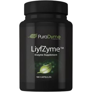 LiyfZyme Plant Based Digestive Enzyme Supplement - 180 Veggie Caps. PuraDyme By Lou Cornoa. Exp: 12/2028