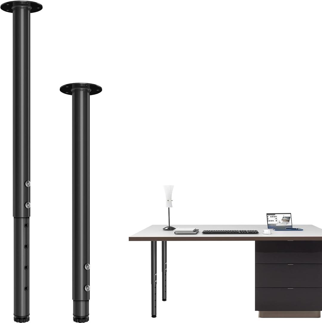 Adjustable Metal Desk Leg 21~36 Inch, Adjustable Metal Table Legs, Home Office DIY Furniture Leg Set, for Computer Desk Dining Table Office Desk (2, Black)