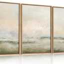 Abstract Beige Green Landscape Framed Canvas Wall Art Set, Watercolor Natural Tan Wall Decor, Minimalist Neutral Modern Scenery Artwork for Living Room, Bedroom,Farmhouse- 24"x36"x3