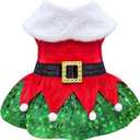 Idepet Christmas Dog Dress Cute Skirt Pet Christmas Costume Cat Sparkly Sequin Clothes Girl Puppy Xmas Holiday Party Cosplay Outfit Winter Apparel for Small Dogs Cats (Red, Large)