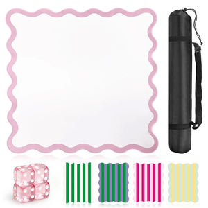 ZWFCGMMBC 32.4in Scalloped Mahjong Mat，Anti Slip Noise Reduction Mahjong Accessorie Mahjong Table Mat，Comes with 4 Dice and 1 Mahjong Mat Storage Bag,4 Mahjong Shuffle Cards (Pink)