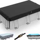 LXKCKJ 12x18 FT Pool Cover for Rectangular Above Ground Pool, Solar Oval Pool Cover Protection with Tensioner, Ideal for Rectangular/Oval Frame Pool Waterproof & UV-Resistant (Black)