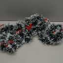 16.4 Ft Dark Green Frost Tip Metallic Tinsel Garland with 50 Warm LED Lights, Artificial Xmas Tree Decoration for Indoor Outdoor, Holiday Party Supplies