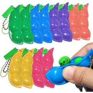Ganjiang 12PCS Squeeze Bean Keychain Fidget Toys for Skin Picking, Pea Pod Sensory Fidget Toys,Stress Relief,Party Favor Toys