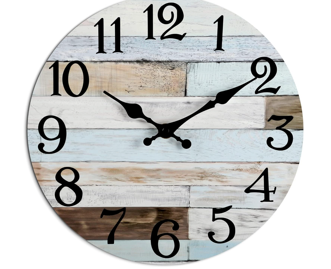 Wall Clock Battery Operated 16 Inch Silent Non-Ticking Coastal Country Style Decorative for Living Room, Kitchen, Home,Bathroom, Bedroom, Laundry Room