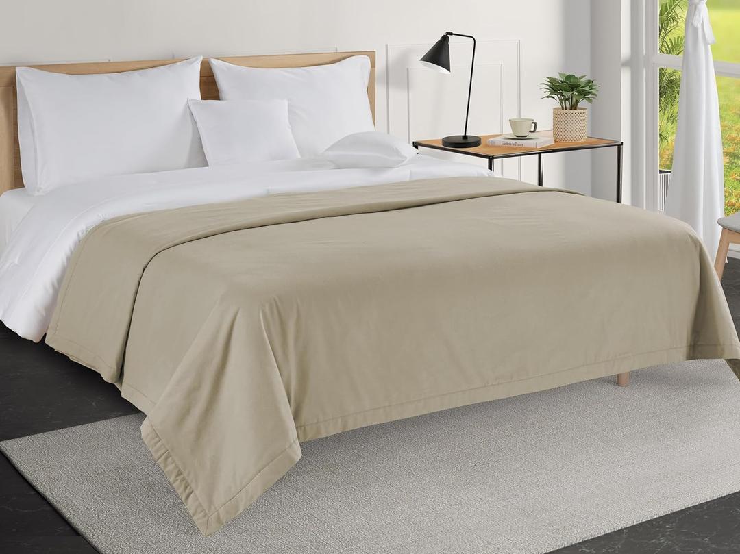 LANE LINEN Cotton Queen Size Blanket - Lightweight, Soft, Comfortable Large Blanket with Cooling and Breathable Design for Guest Room, Camping, and Outdoor Travel - Taupe
