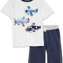 Kids Headquarters boys 2 Pieces Shorts Set (6, White Heather) 3T