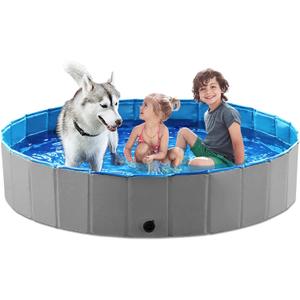 Jasonwell Foldable Dog Pet Bath Pool Collapsible Dog Pet Pool Bathing Tub Kiddie Pool Doggie Wading Pool for Puppy Small Medium Large Dogs Cats and Kids 63" Grey (Mdf Wood Gray)