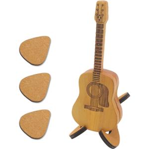 4 x CashBeat Wooden Guitar Pick Box with Stand & 3 Picks, Engraved Plectrum Case for Acoustic/Electric Bass/Ukulele, Mini Storage Gift for Guitarists & Musicians