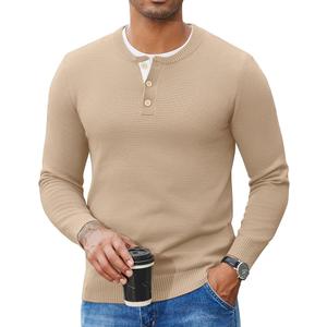 COOFANDY Men's Henley Sweater Long Sleeve Textured Pullover Sweaters Casual Button Crewneck Knit Sweater
 L