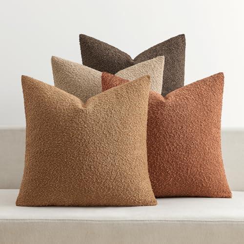 MIULEE Pack of 3Decorative Textured Boucle Throw Pillow Covers 18x18 Inch Rustic Accent Solid Pillow Cases Soft Couch Cushion Covers for Modern Farmhouse Boho Chair Sofa Bed Livingroom Home Decor