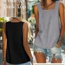 Velvelhall 3 Pack Summer Women's Tank Tops Casual Sleeveless Shirt Loose Fit Square Neck Tank Top (Small,Gray, White, Black)