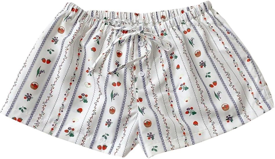 RoseSeek Women's Drawstring High Waisted Button Front Mini Shorts Loose Wide Leg Track Shorts Casual Lounge Multicolor White Medium