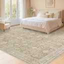 8x10 Area Rugs for Living Room: Washable Large Vintage Floral Rug Low Pile Non-Slip Boho Carpet for Bedroom Home Office Dining Room (Brown, 8'x10')