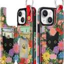for iPhone 15 Wallet Case with Card Holder, Cute Designer Floral Cat Pattern Kickstand Magnetic Clasp Back Flip Folio Leather Cases for iPhone 15 Phone for Girls Women Men Boys Teens