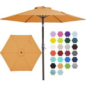 JEAREY 7.5FT Patio Umbrella Market Table Umbrella with 6 Sturdy Ribs, Push Button Tilt/Crank Outdoor Umbrella for Garden, Deck, Backyard, Pool and Beach,Tropical Orange