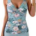 B2prity Women's Tankini Swimsuits Tummy Control Ruched Two Piece Bathing Suit V Neck Wrap Tie Back Swimwear with Shorts M