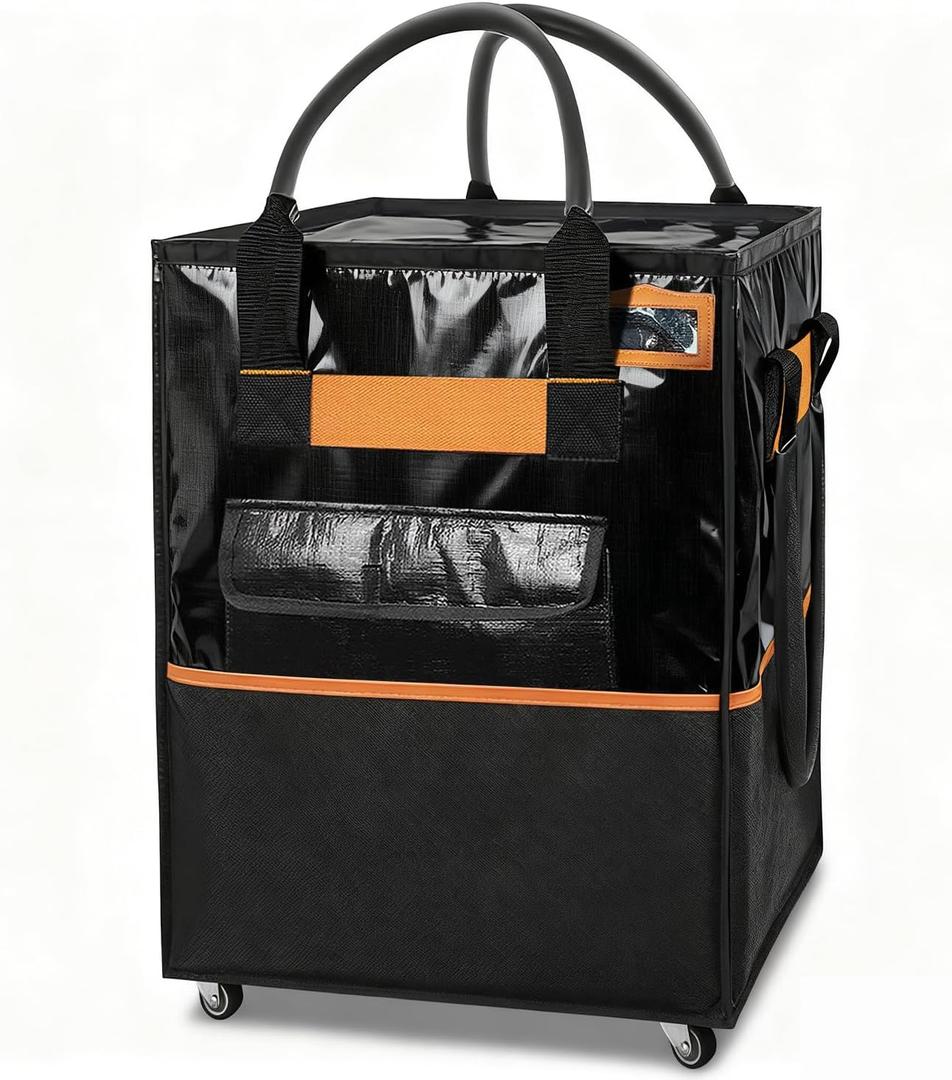 Reusable Grocery Bag on Wheels, 75L Large-Capacity Zippered Roller Tote, Carries Up to 66 LBS, Lightweight for Groceries, Laundry, Moving, Storage (Medium)