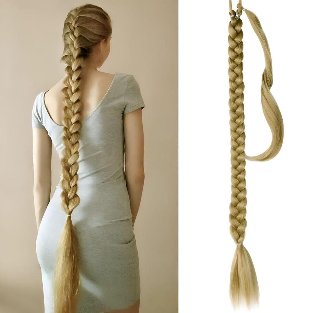 Long Braid Ponytail Extension With Hair Tie Straight Sleek Wrap Around Hair Extensions Braid Pony Tail Fluffy Natural Soft Synthetic Hairpieces For Women (27#, 32InchPack of 1)