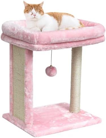 SYANDLVY Small Cat Tree for Indoor Cats, Scratching Board with Perch & Scratching Post, Kittens Scratcher with 2 Dangling Balls, Pink