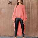 PRETTYGARDEN Women's Lantern Long Sleeve Round Neck High Low Asymmetrical Irregular Hem Casual Tops Blouse Shirt Dress