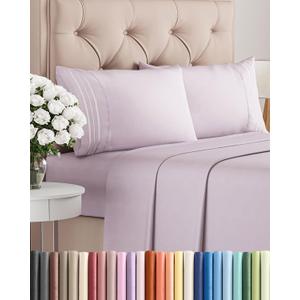 Queen Size 4 Piece Sheet Set - Comfy Breathable & Cooling Bed Sheets Set - Hotel Luxury Bedding for Women, Men, Kids, Teens, Boys & Girls - Deep Pockets, Soft, Wrinkle Free - Oeko-Tex - Light Lavender