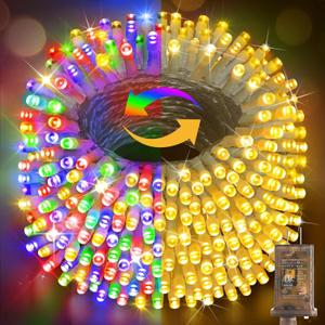 Hezbjiti 403FT 1000LED Color Changing Christmas Lights Outdoor, 11 Modes String Lights IP44 Waterproof Fairy Lights for Party Wedding Tree Decorations (Multicolor to Warm White, Clear Wire)