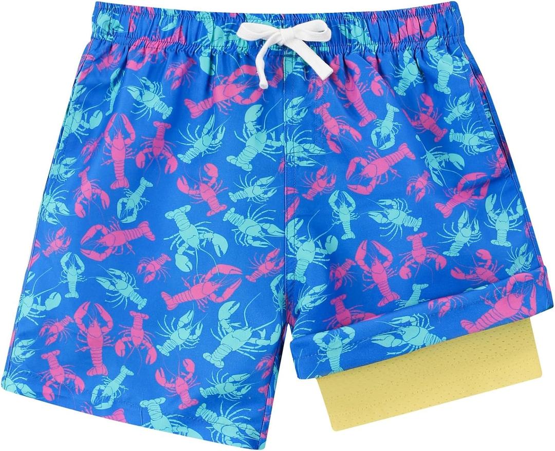 westwolf Boys Swim Trunks Compression Liner Bathing Suit Quick Dry Swimsuit 5-16T (8-9, B Blue Purple)