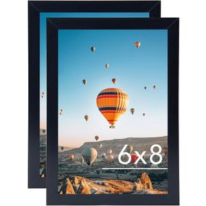 JCJMY 6x8 Picture Frame Set of 2 Black for Wall Hanging or Tabletop- Wall Mounting Horizontally or Vertically, 6 x 8 Wall Gallery Poster Photo Frames for 6 by 8 Photo,2 Pack, Black