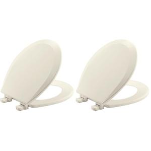 Bemis 500EC Durable Wood Toilet Seat with Easy Clean Hinges, Made in USA, Round, Biscuit (Pack of 2)