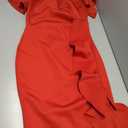 Red Midi Pencil Dress for Women Bodycon Wrap Ruched Design Dresses 3/4 Sleeve Knee Length Sheath Cocktail Party Wedding Guest Work Office Events, Small