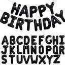 TONIFUL 65 Pcs 16 Inch Black Happy Birthday Balloons and 2 Sets A-Z Foil Letters Balloons DIY Personalized Phrase Banner for Birthday Celebration Halloween Thanksgiving Christmas Party Decorations